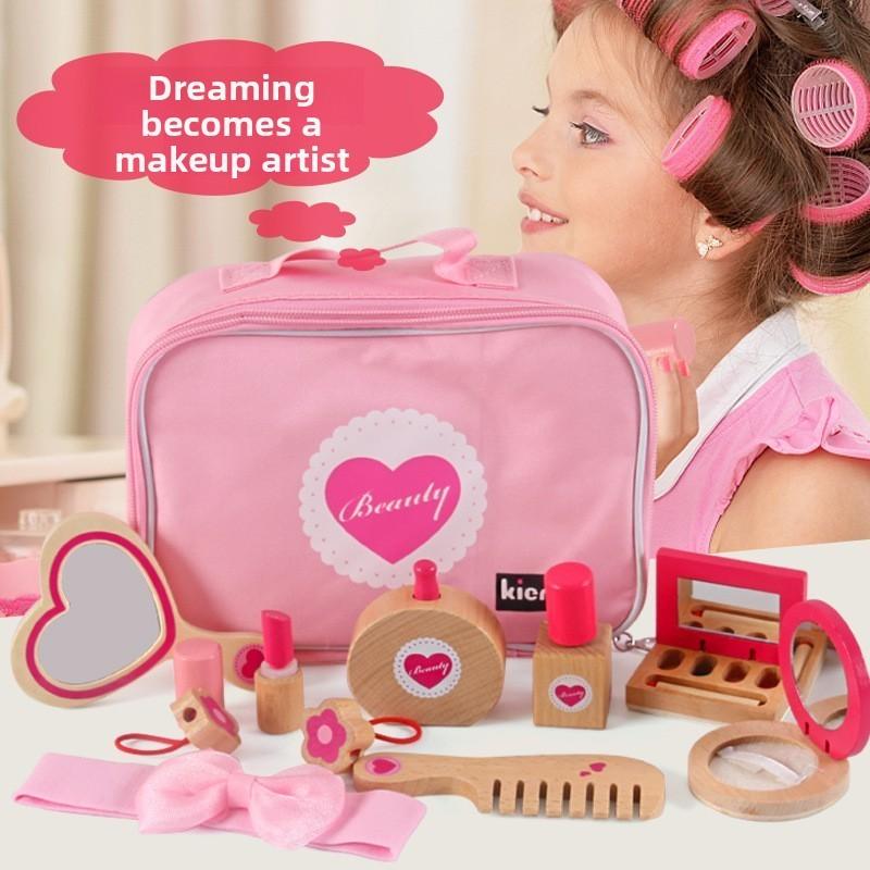 Pretend Children Play Makeup Bag Set Wooden Toys Imaginative Role Gift Play