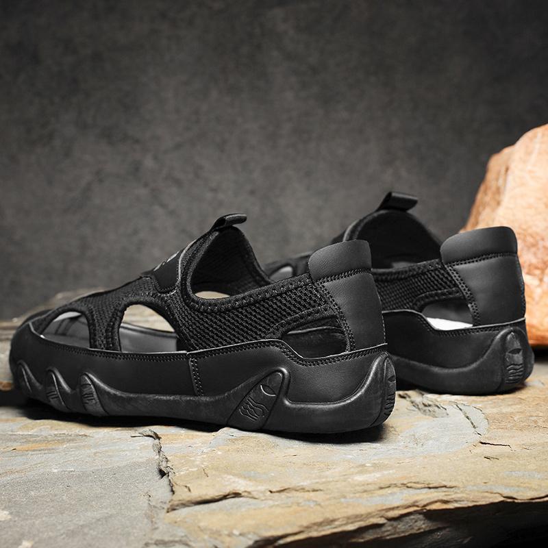 

Летние дышащие мужские сандалии с открытым носком, сетчатые туфли с перфорацией, уличные легкие спортивные пляжные туфли на мягкой подошве 46 чёрный