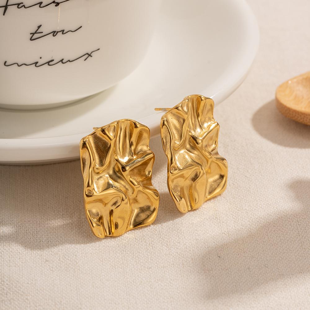 Uworld Large Square Textured Stud Earrings for Women 18K Gold Plated, Waterproof  Jewelry - Perfect for Parties and Gifts