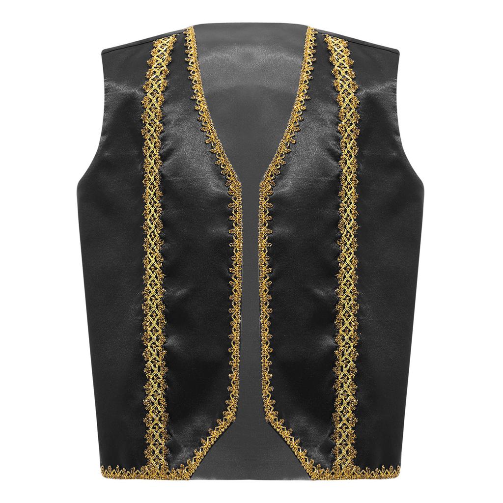 Kids Boys Fairytale Cosplay Arabian Prince Costume V Neck Open Front Waistcoat Vest Halloween Fancy Dress Up
