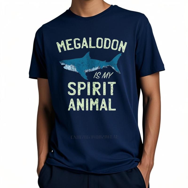 Casual summer For man tshirt Megalodon Is My Spirit Animal Short Sleeve Relaxed Fit Crew Neck tees men cotton tshirt male tops 3XL