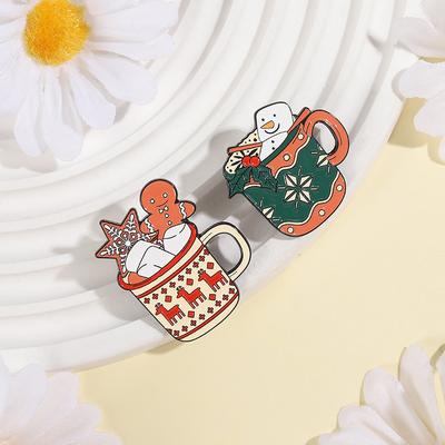Christmas Snowman Elk Enamel Pins Custom Gingerbread Man Drink Brooches Lapel Badges Clothes Funny Jewelry Gift for Kids Friends