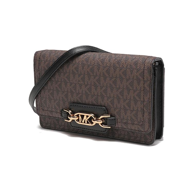 New MICHAEL KORS Heather Artificial Leather Clutch Shoulder Bag Small Women's Brown 32F2G7HC1B-BROWN-BLK