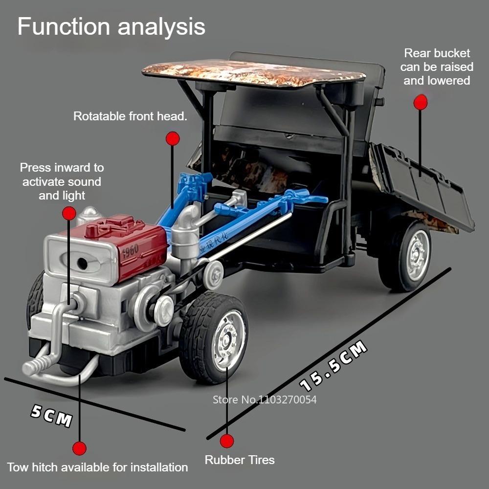 1:32 Agricultural Walking Tractor Diecast Car Alloy Model Toys With Sound Light Front Steering Rubber Tire Vehcie Children Gifts