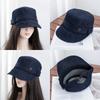 Retro Deep Denim Flat Top Cap Women's Autumn New Face Small Metal Buckle Equestrian Hat Versatile and Advanced Sense