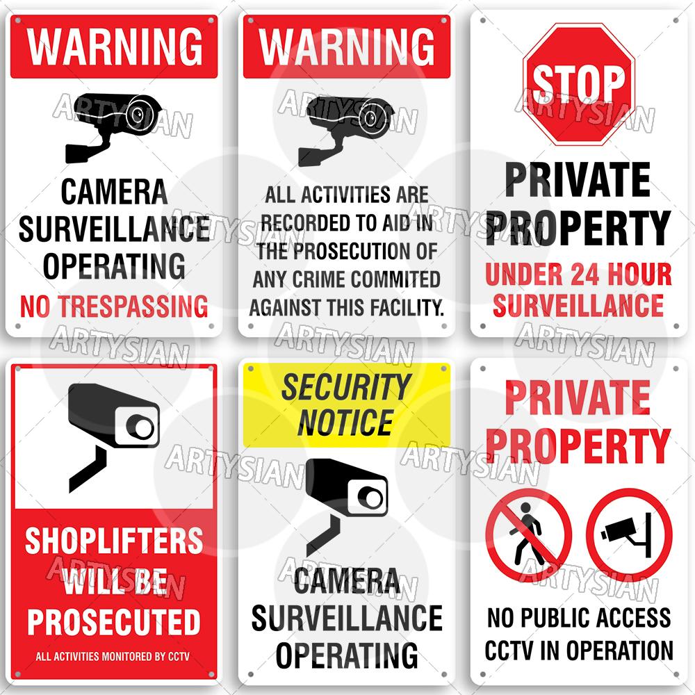 CCTV Surveillance Metal Sign Shop Security Plaque Camera Monitoring Shoplifting Warning Crime Deterren Safety Alert 24-Hour