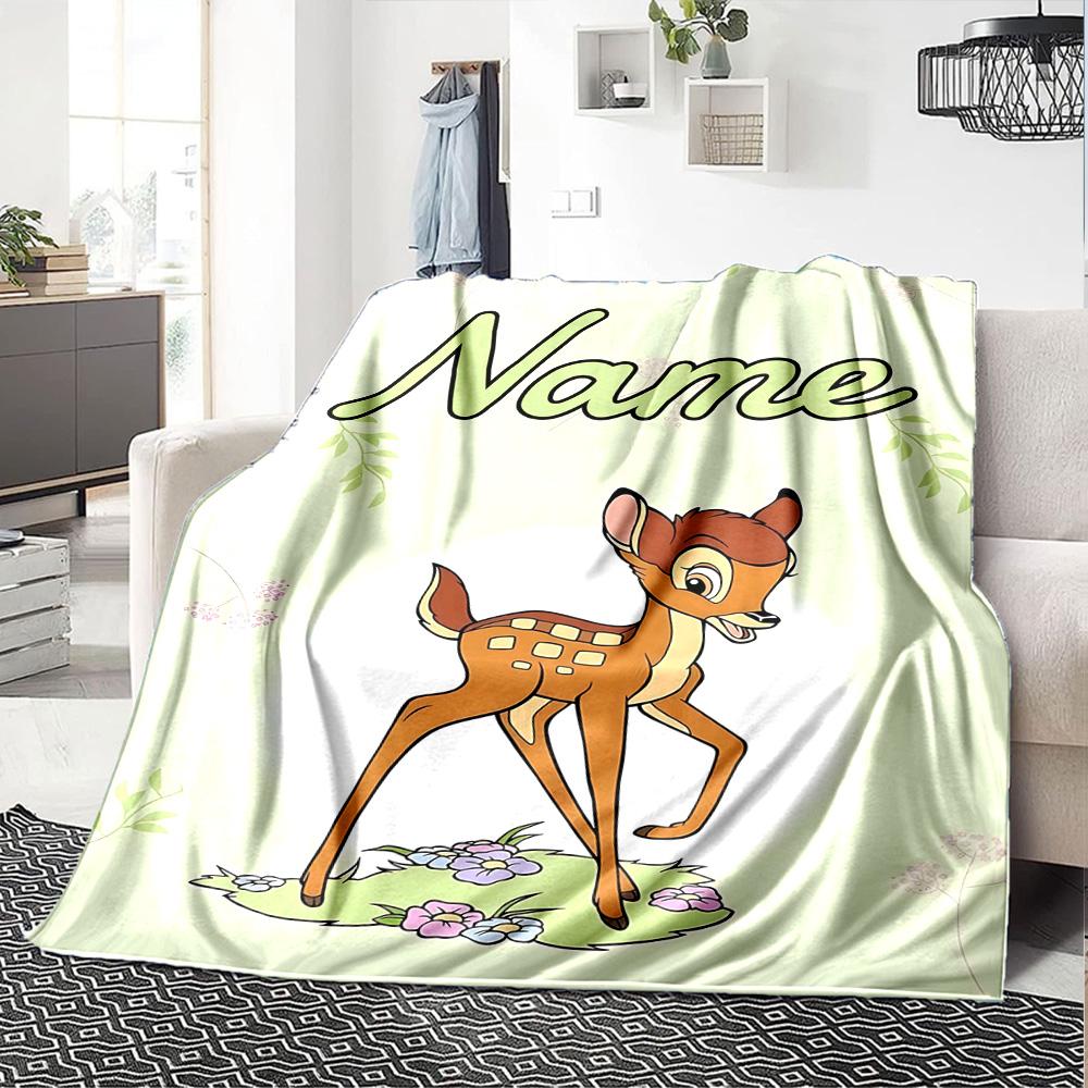 Custom Name Bambi Butterfly Adventure Flannel Blanket For Super Soft Cute Comfort Blanket For Travel Bedding Couch Sofa Blanket