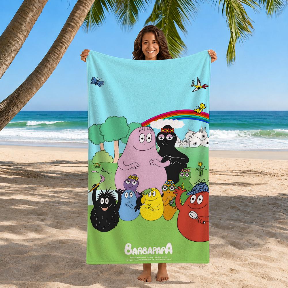 Cartoon Barbapapa Towel Beach Towel Quick Dry Sand Free Bath Towel for Summer Pool Travel Vacation