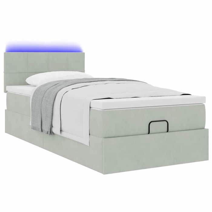 VidaXL Ottoman Bed Frame and Mattress Light Grey 90x190 Cm Velvet, Bed Frame, Upholstered Bed Frame 3312590