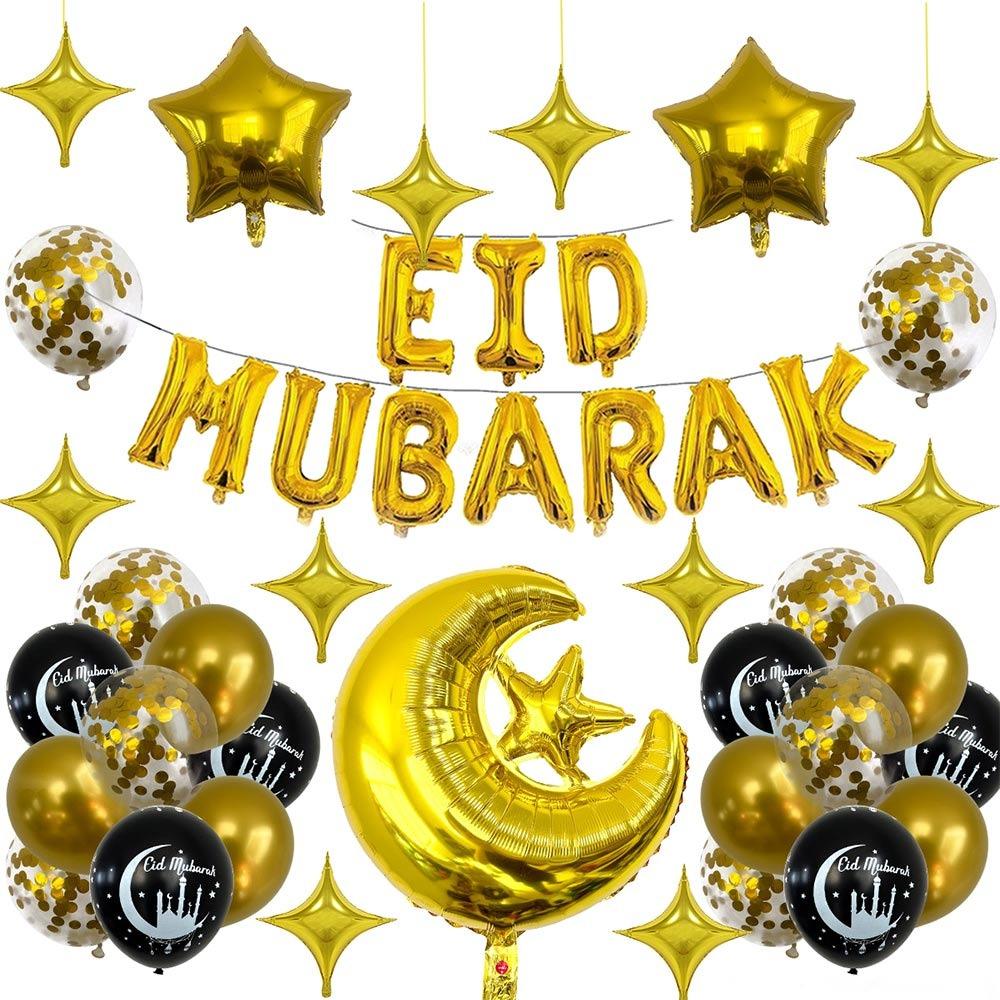 Multicolor Eid Mubarak Balloons Latex Printing Star Moon Foil Balloon Photo Props Venue Setup Festival Banner Home Decoration