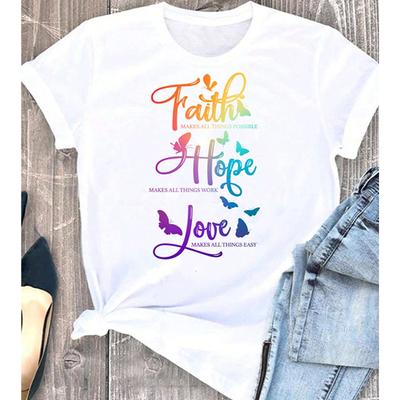 Mode Frauen Glaube Liebe Hoffnung Print T Shirt lustige lässig O-Ausschnitt Kurzarm T-shirt Sommer weibliche T-Shirt