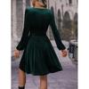 MODIQUE 2025 Spring New Women's Elegant Corduroy Solid Color Lantern Sleeves Elastic Waist Pleated Short Dress Ladies Casual A-Line V-Neck Dress