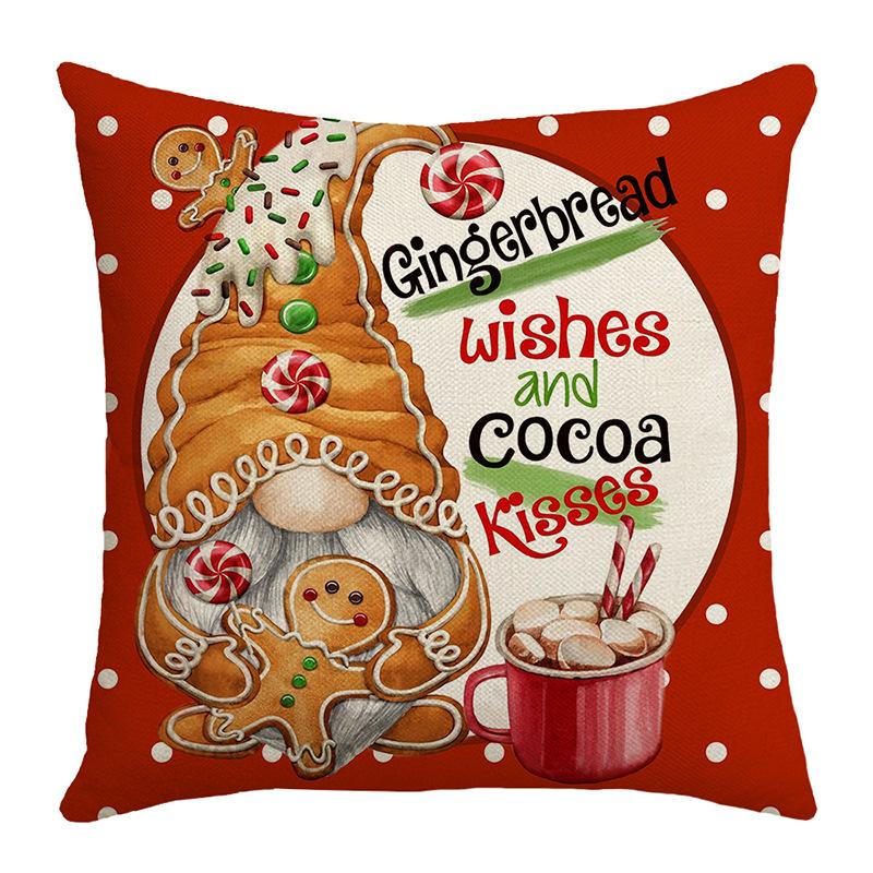 New Style Pillow Case Christmas Letter Decoration Gingerbread Man Print Linen Sofa Bedside Pillow Case