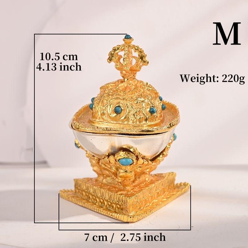 

Tibetan Toba Altars Guardian Bowl,Engraving Inlaid Gem Alloy Handicraft Buddhism Holy Water Plate,Buddhist Religious Item,1Set