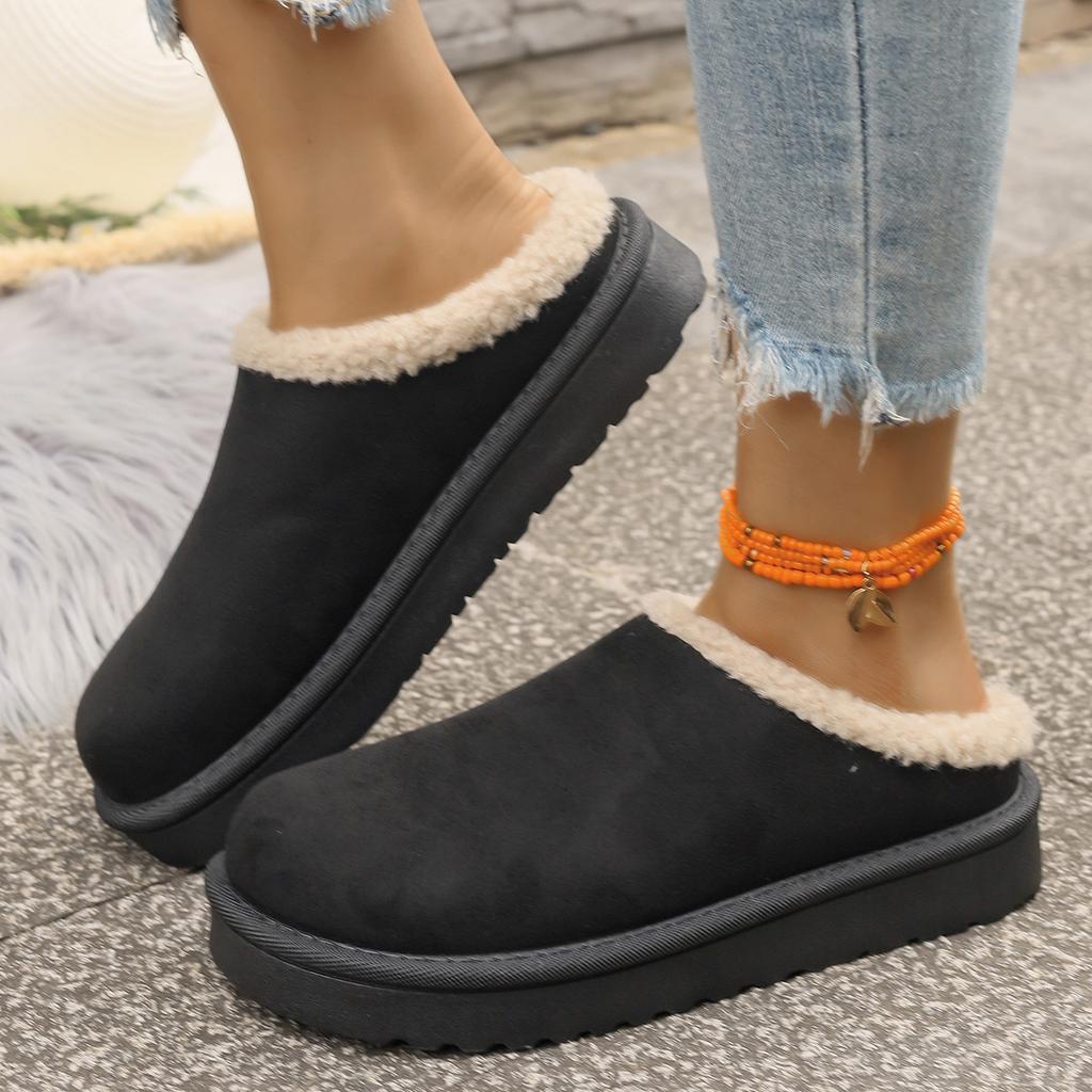 Snow Boots for Women Winter New Cashmere Warm Thick Soles Without Heel-covered Hair Half Slipper Cotton Shoes for Women Boot