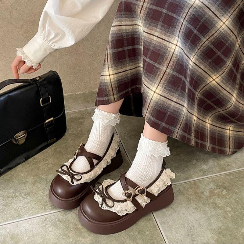 Retro bow platform small leather shoes women's 2025 new spring and autumn skirt French Mary Jane single shoes