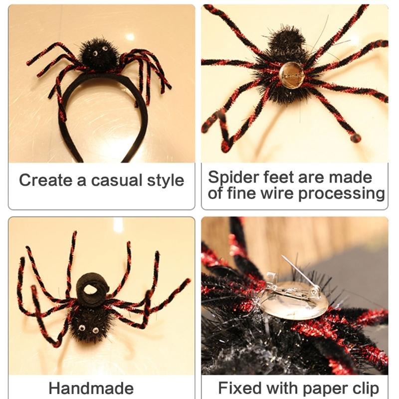 Pack Of 3 Halloween Spiders Pin Accessories Plush Head Ornaments For Costume Parties Kids Infants