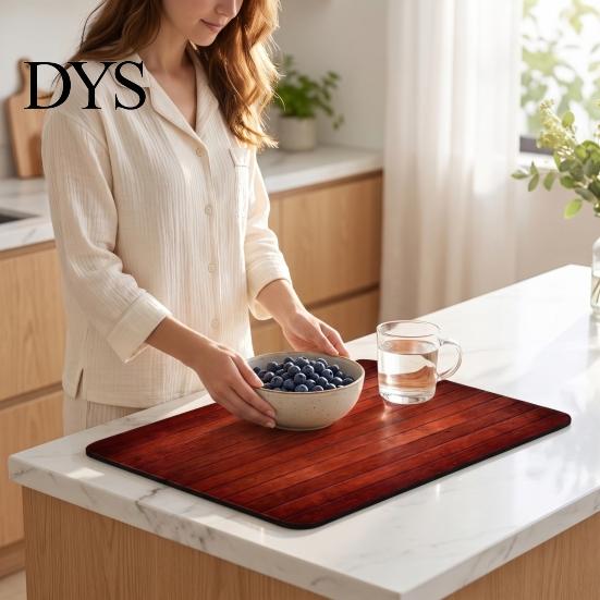 Kitchen Sink Drying Pad 3D Wood Grain Dish Mat, Diatom Mud Absorbent Mat for Fast Counter, Non-slip Heat Resistant Cup Coffee Decorative Counter