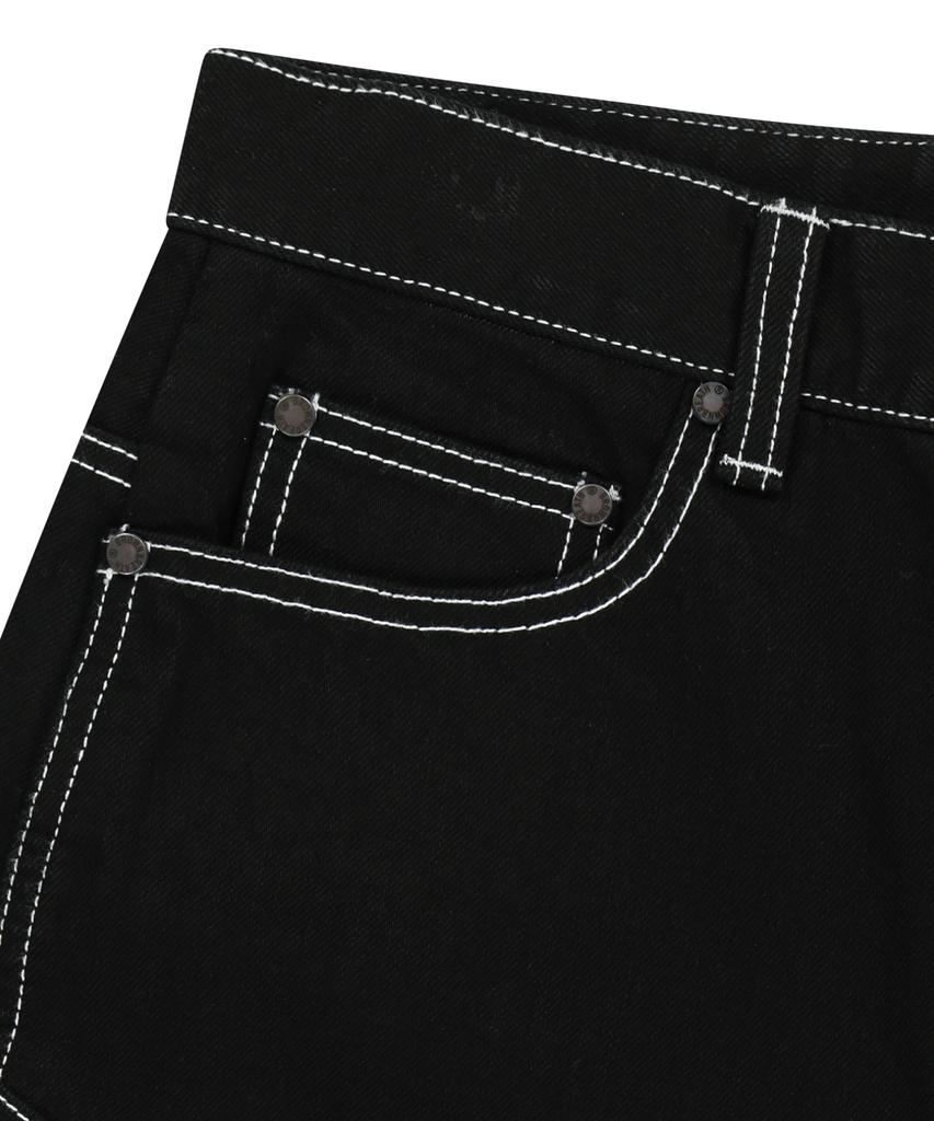 Brown Balloon Denim Pants - Black