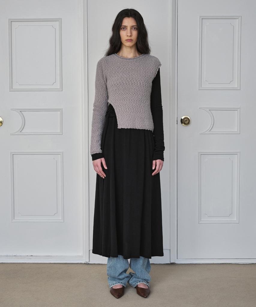 Simeteuligpeosenteu Unbalanced Boucle Knit Top / Beige