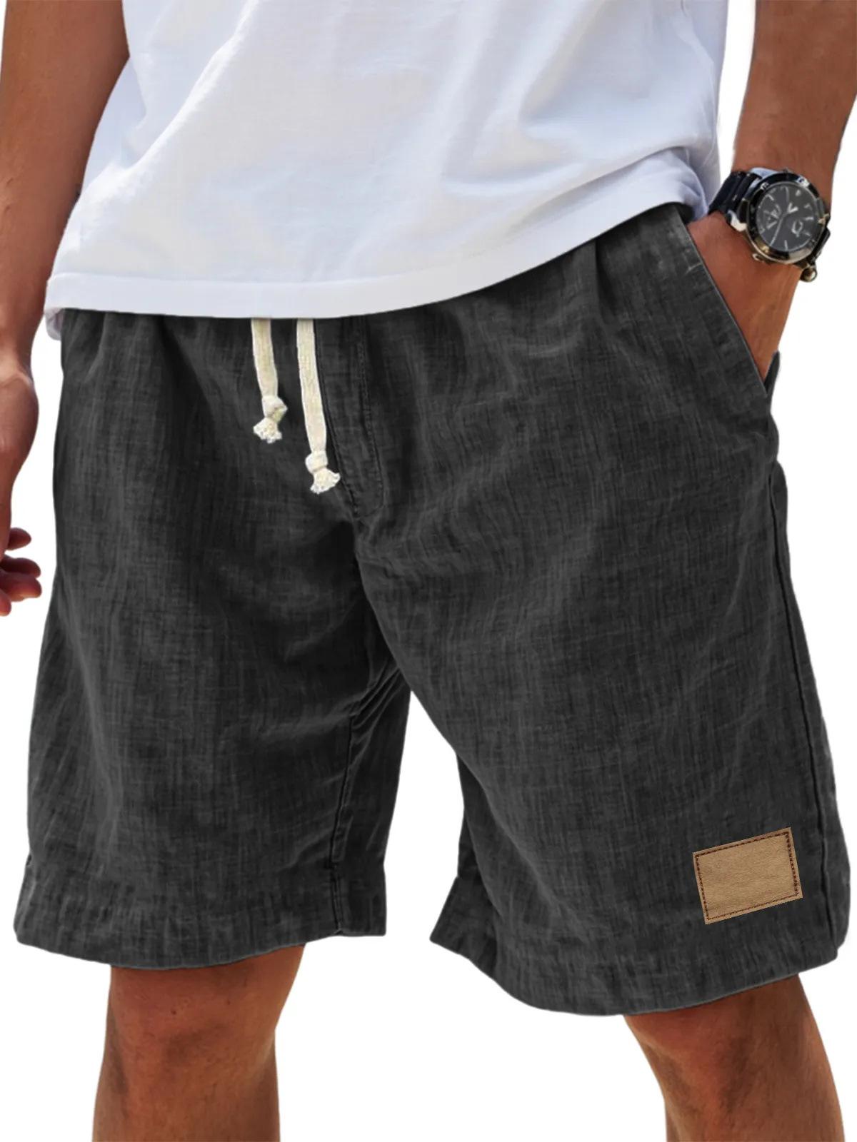 Herren Freizeithose aus Leinen mit Kordelzug, leichte Sommer-Atmungsaktivität, bequem, elastischer Bund, mehrere Farben 2XL schwarz