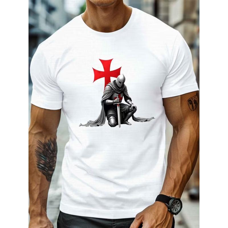 Herren Ritterschild Grafik T-Shirt - Trendiger Urbaner Look, Bequem Und Luftig, Aus 100% Baumwolle, Auffälliger Print, Rundhals, Kurze Ärmel für den Sommer