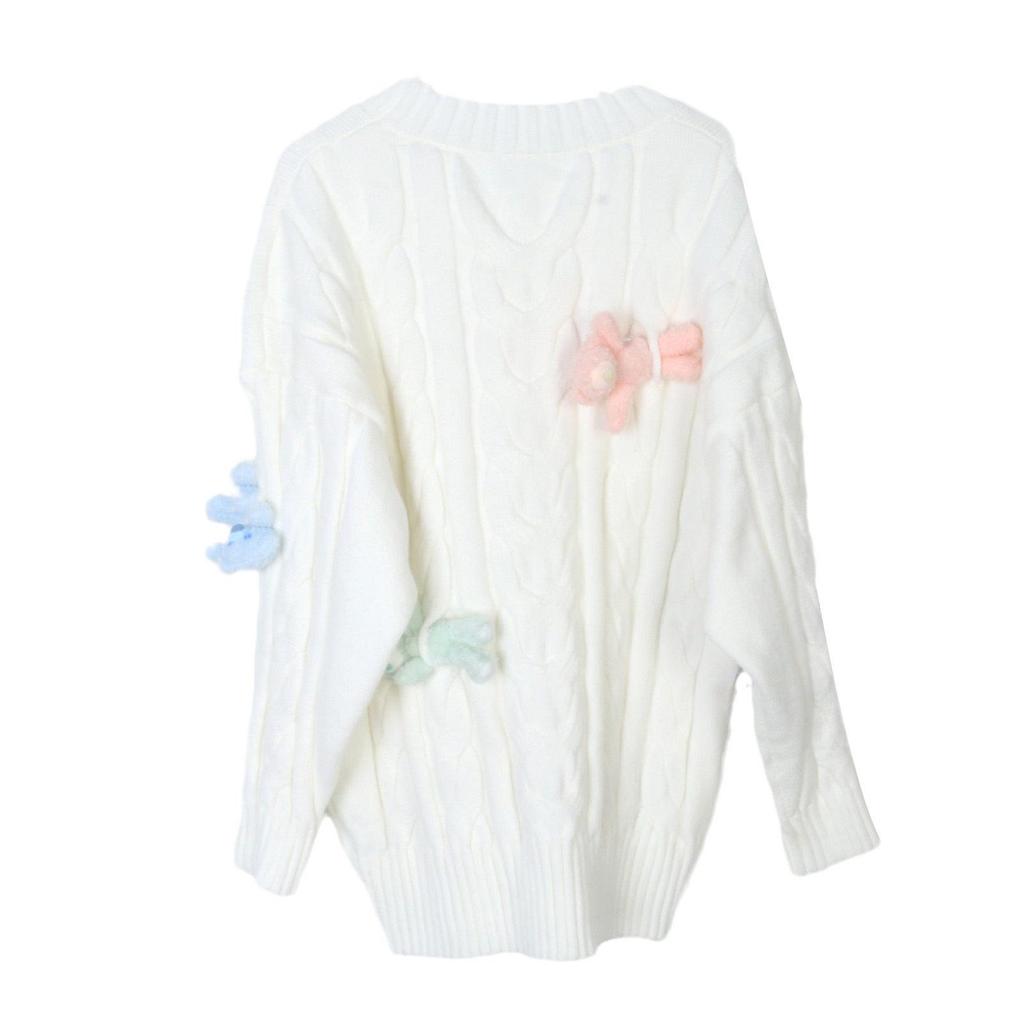 2024 Rainbow Bear Twist Knit Sweater: Autumn/Winter Loose Fit for Women