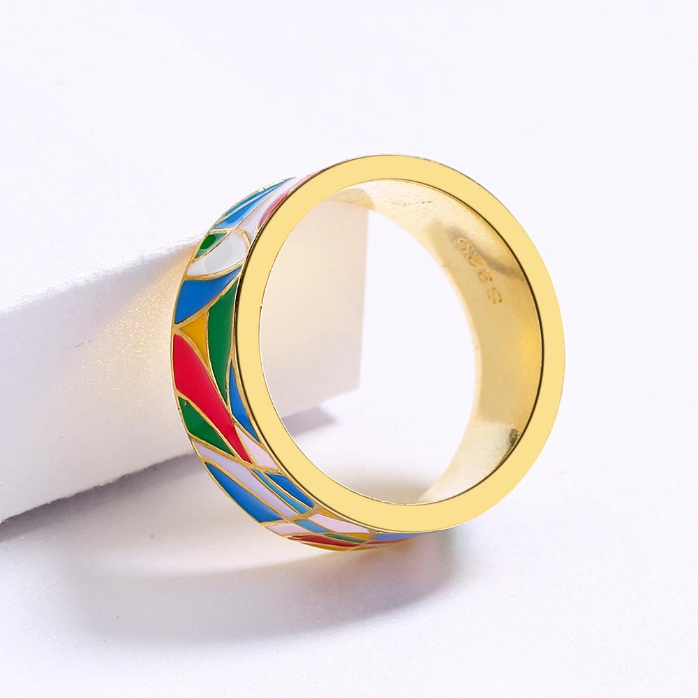Exquisite 18k Gold Women's Ring Color Irregular Epoxy Women's Ring Handmade Enamel Women's Gift