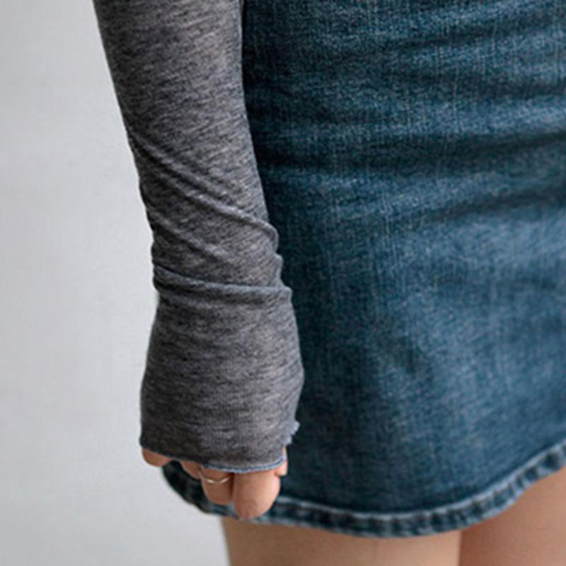 Plain T Shirt Women Elastic Basic T-shirts Female Casual Tops Long Sleeve Thin T-shirt See Through