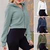 Fall Winter Lady Hoodie Short Type Thick Plush Solid Color Zip-up Long