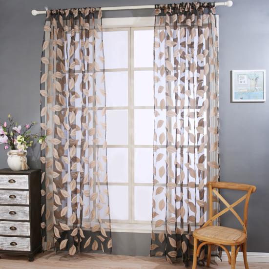 2ks Listový tyl Dveře Okno Závěsový panel Průsvitný šátek Ložnice drapérie