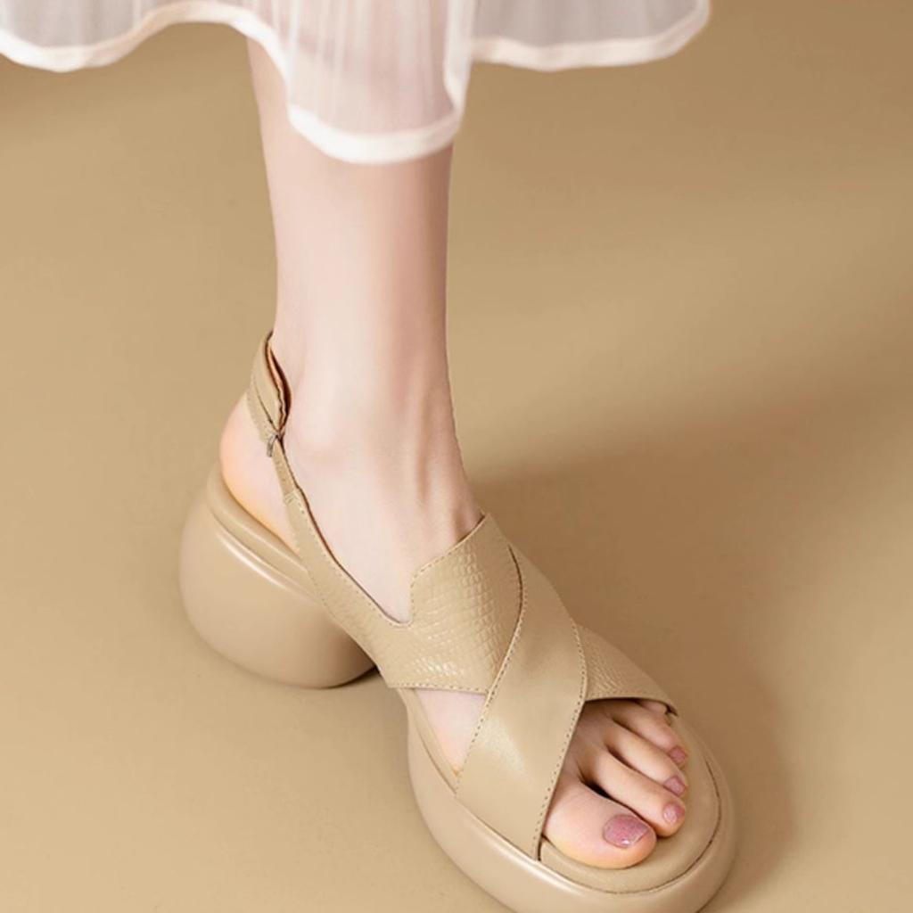 Open-toed Sandals Women's Summer Platform Muffin Women's Shoes Leather Fish Mouth Shoes Thick Heel High Heels