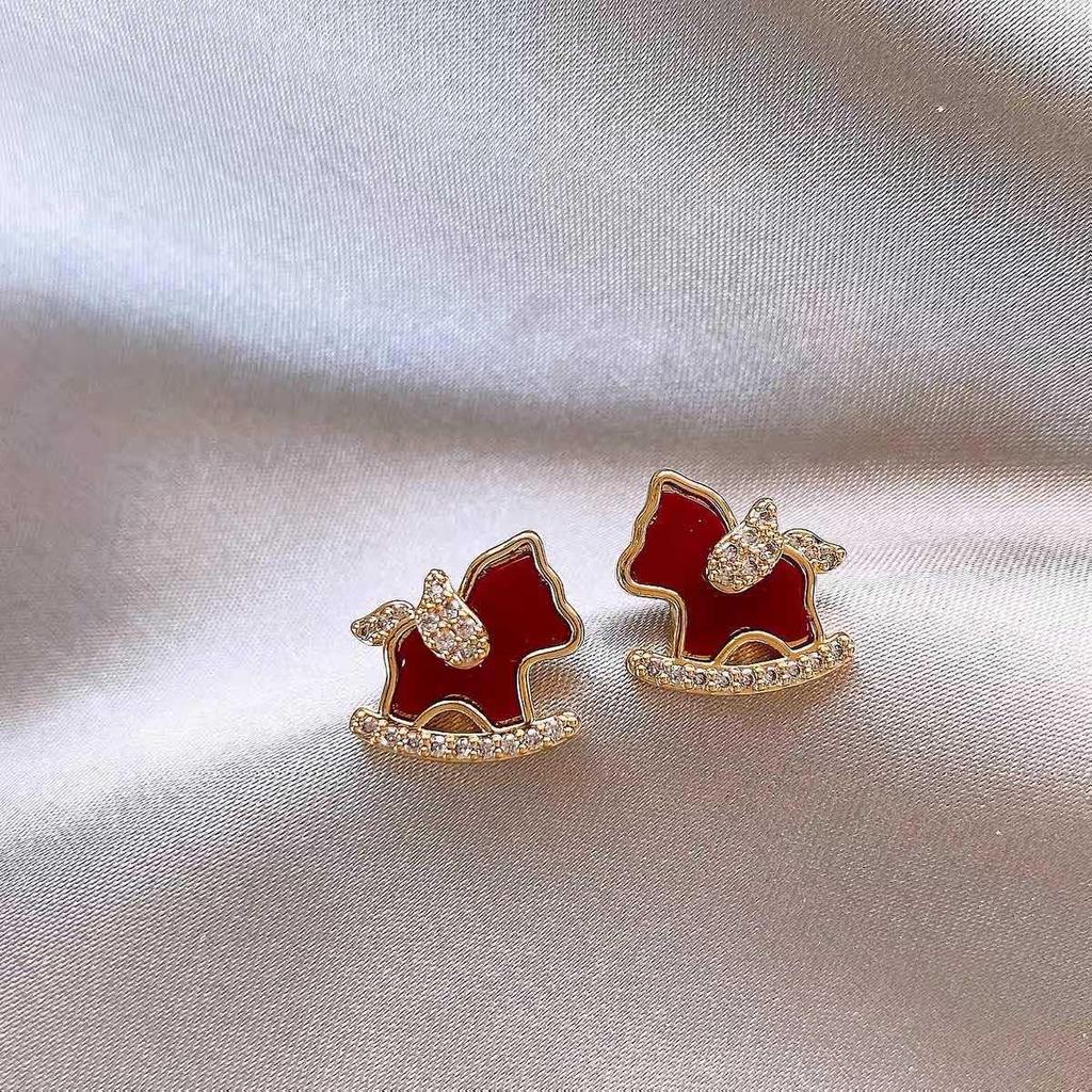 Zodiac Year Zircon Pearl Horse Earrings - Luxurious, Modern Studs for Women
