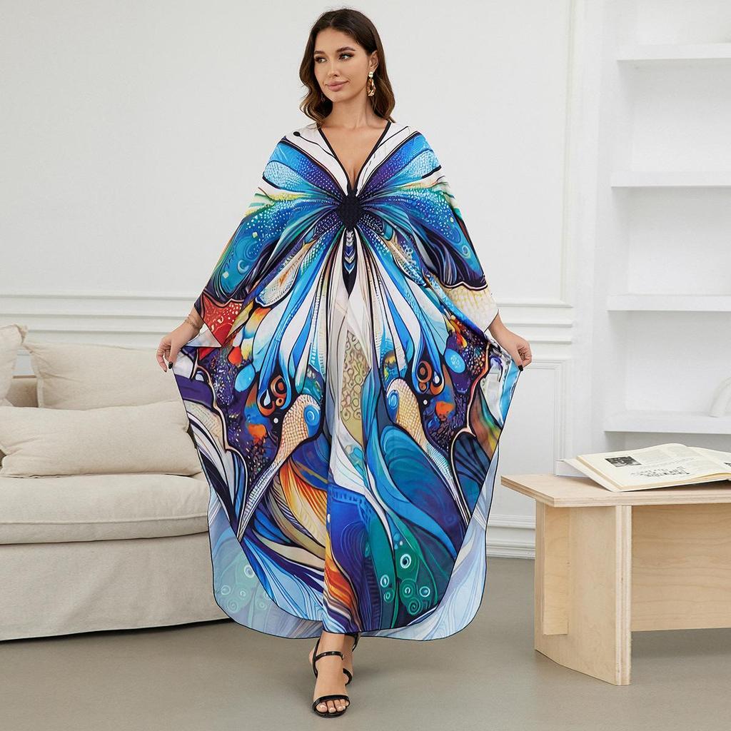 Beach Kaftans for Women Printed Maxi Dresses Cover Ups for Swimwear Summer Vacation Bathing Suits Factory Supply
