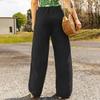 Women's Trousers Solid Color Casual Pocket Loose Elastic Waist Strap Cotton Linen Straight Trousers