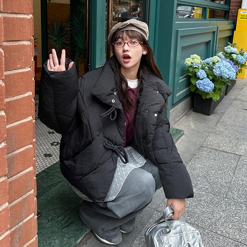 Sweet and cute horn buttons, college style down cotton jacket, winter short Korean version of casual slimming student cotton clothes