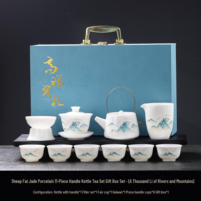Luxury Jade White Porcelain Kung Fu Tea Set for Home or Office