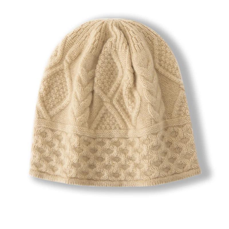 Women 100% Pure Cashmere Beanie Hat Cable Knit Pattern Winter Warm Soft Slouchy Skullies Cap Cold Weather Accessory