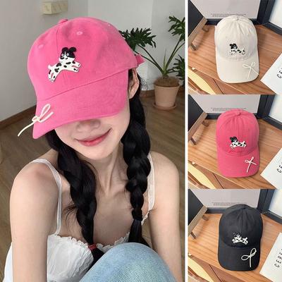Cute Dog Baseball Cap For Women Outdoor Sunshade Duck Tongue Caps Sweet Bow Peaked Hat Big Brim Adjustable Girl Sunscreen Visors