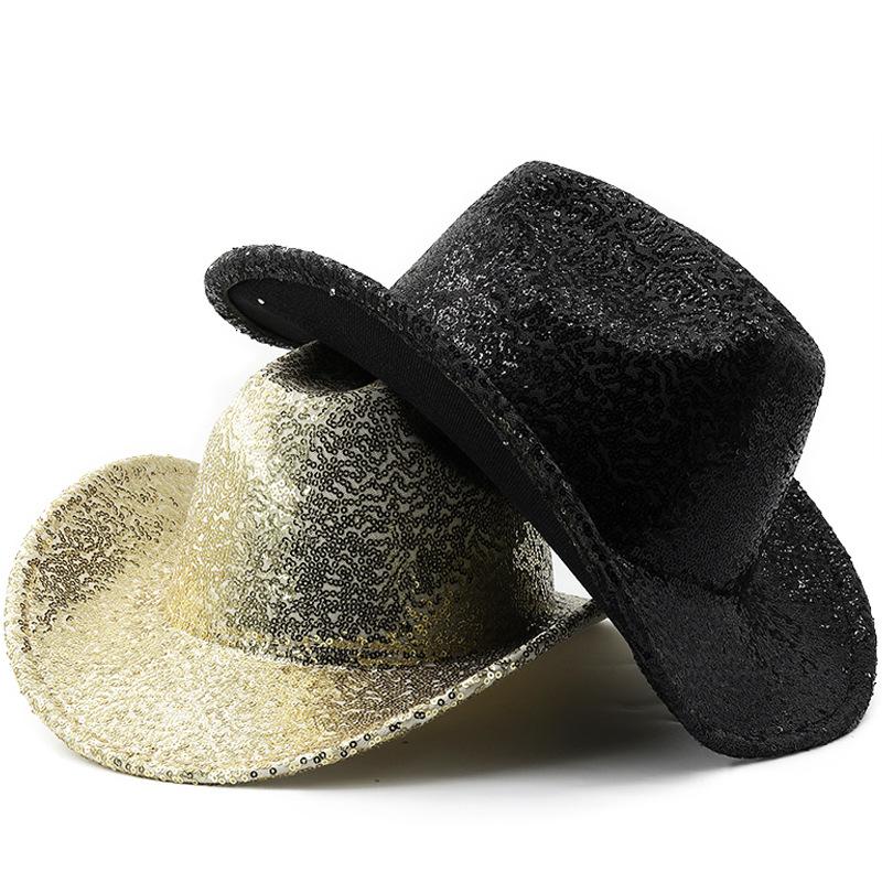 Cool Hat Women's Party & Festival Dance Performance Cowboy Hat - Festive Woolen Sequin Jazz Top Hat 56-58Cm