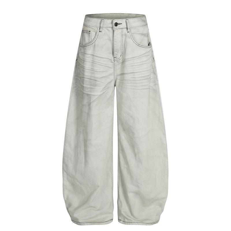 Madwitch American High Street Distressed Scimitar Jeans Unisex Loose Casual Vintage Distressed Pants Ins