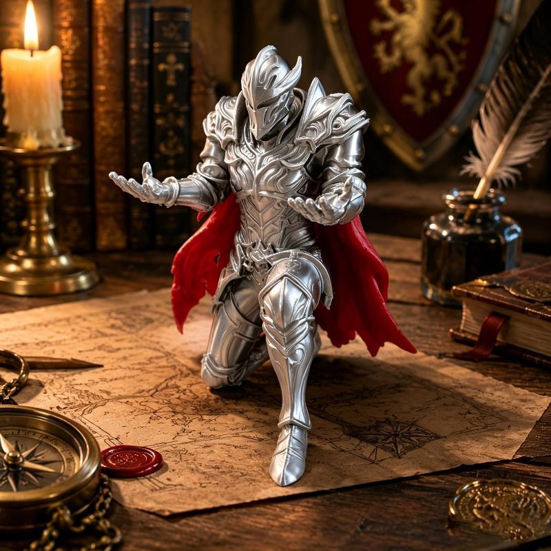 3D Printed Kneeling Knight Pen Holder Dark Fantasy Medieval Warrior Statue Desktop Organizer Plastic Stand Home Office Decor