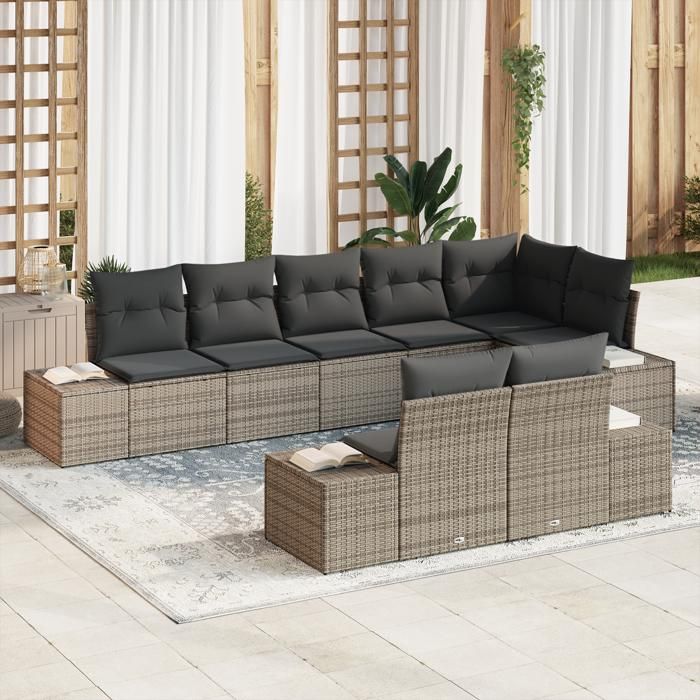 VidaXL Ensemble de canapé de jardin 8 pièces avec coussins gris en poly rotin 3347109
