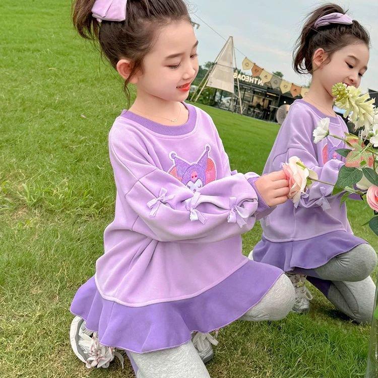 Girls' Toddler Long Sleeve Korean Style Casual Sweatshirt and Dress Set for Spring and Autumn
