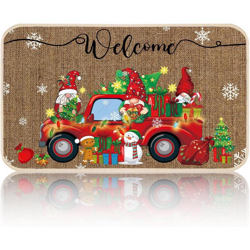 Imitation Linen Christmas Floor Mats - Bathroom & Door Holiday Decor Mats