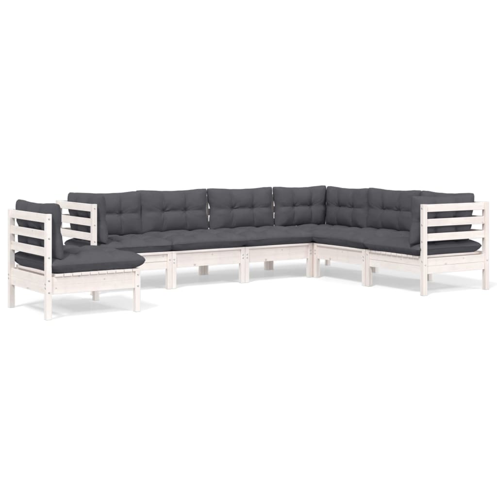 Vidaxl 7-Cz. Garden Lounge Set, Cushions, White Pine