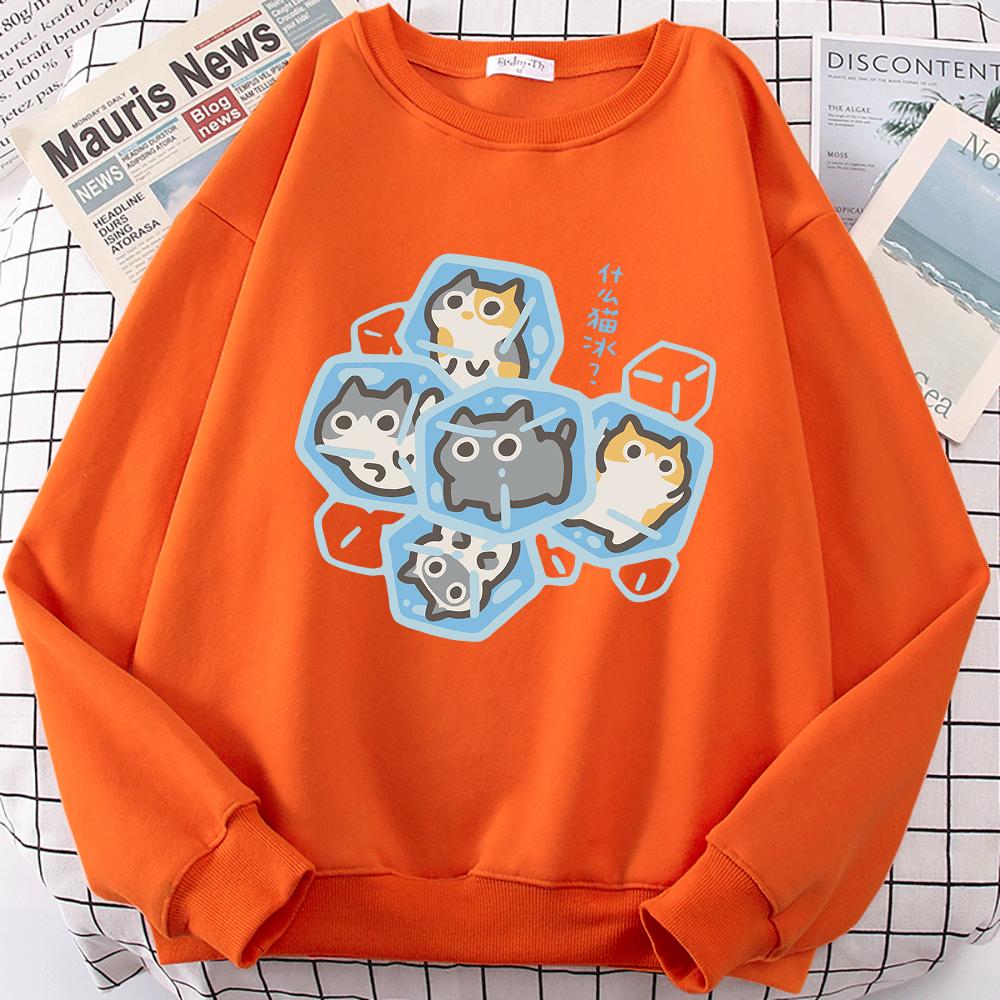 Ice Cat Dibujos Animados Divertidos Gatos Lindo Estampado Sudadera Hombre Mujer Harajuku Cuello Redondo Sudadera con Capucha Estampados Otoño Ropa Deportiva Sudadera Holgada