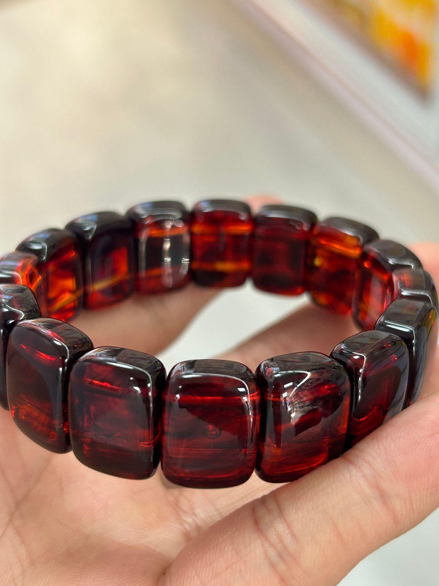 

Браслет из натурального медового янтаря ручной работы, овальные бусины, цвет Кровь янтаря - Унисекс, дизайн Кровь Линчжи второго поколения