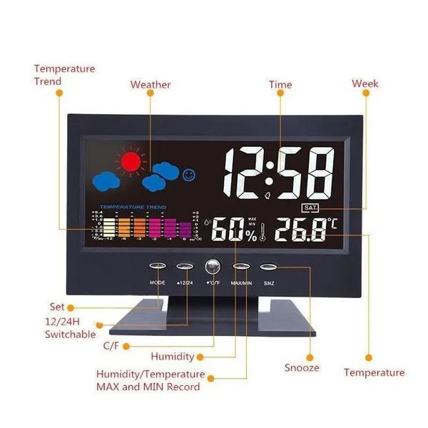 Sveglia con stazione meteorologica interna con retroilluminazione a LED Sveglia con stazione meteorologica con retroilluminazione LCD digitale multifunzione per interni con retroilluminazione