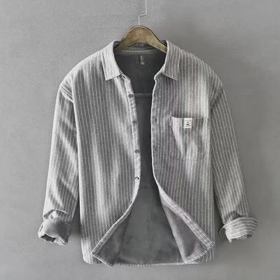 Men's Autumn & Winter Striped Velvet Lapel Cardigan Shirt Jacket